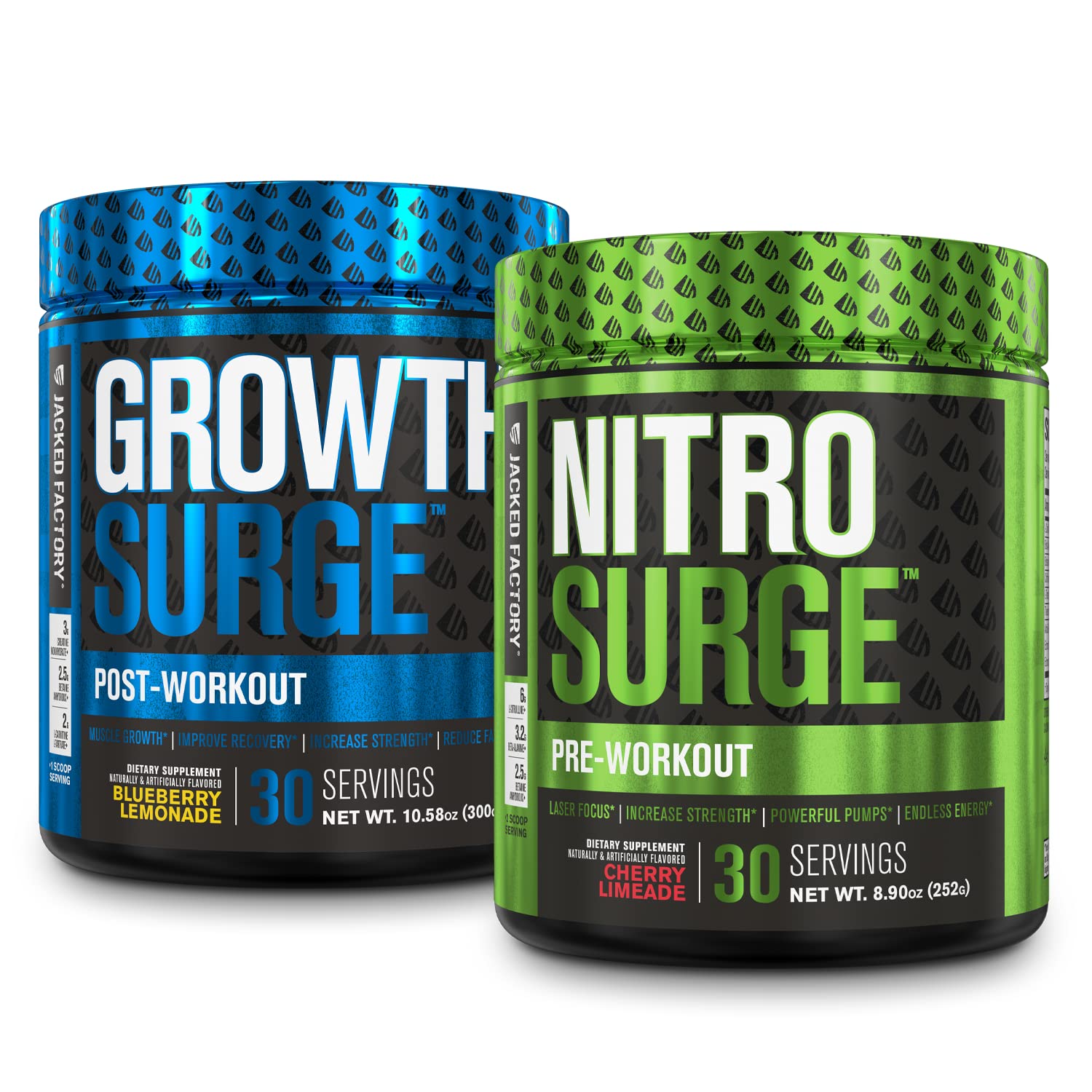 Jacked Factory Nitrosurge Pre-Workout Supplement & Growth Surge Post Workout Muscle Builder Bundle