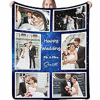 Personalized Wedding Photo Blanket Collage Pictures 6 Photos Happy Wedding Customizable Photo Upload Blanket,Custom Blanket with Photo Name for Her/Mom/Men on Wedding Engagement 30x40
