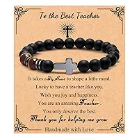 JoycuFF Christian Bracelets for Men Natural Stone Cross Bracelet for Men Christian Baptism Easter Gifts for Men Teens Confirmation Religious Anniversary Fathers Day Christmas Gifts