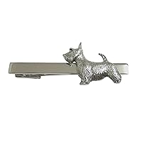 Silver Toned Textured Scottish Terrier Dog Square Tie Clip