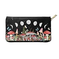 YISHOW Mushroom Wallet Slim Thin Leather Purse Wallet With Zip Around Clutch Casual Handbag For Phone Key Credit Cards