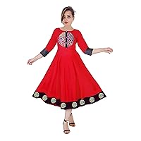 Embroidered Dress Women Long Tunic Ethnic Frock Suit Red Color Bohemian Maxi Dress