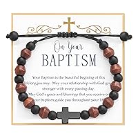 Wooden Beads Cross Bracelet for Baptism/Communion/Easter/Son/Grandson Bracelet Gifts for Little Boys