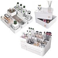 Makeup Organizer with Drawers, Stackable Drawer Organizer Cosmetics Display Case, Desk and Dresser Countertop Organizers and Storage Boxes for Brushes, Lotions, Perfumes, Lipstick and Nail Polish