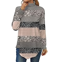 Womens Long Sleeve Tunic Tops Half High Neck Geometric Color Block Fall Shirts for Women 2023 Fashion Womens Blouse