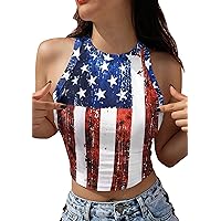 EFOFEI Women's Star Stripes American Flag Crop Tank Tops Independence Day Patriotic Top Sleeveless July 4th Crop Top