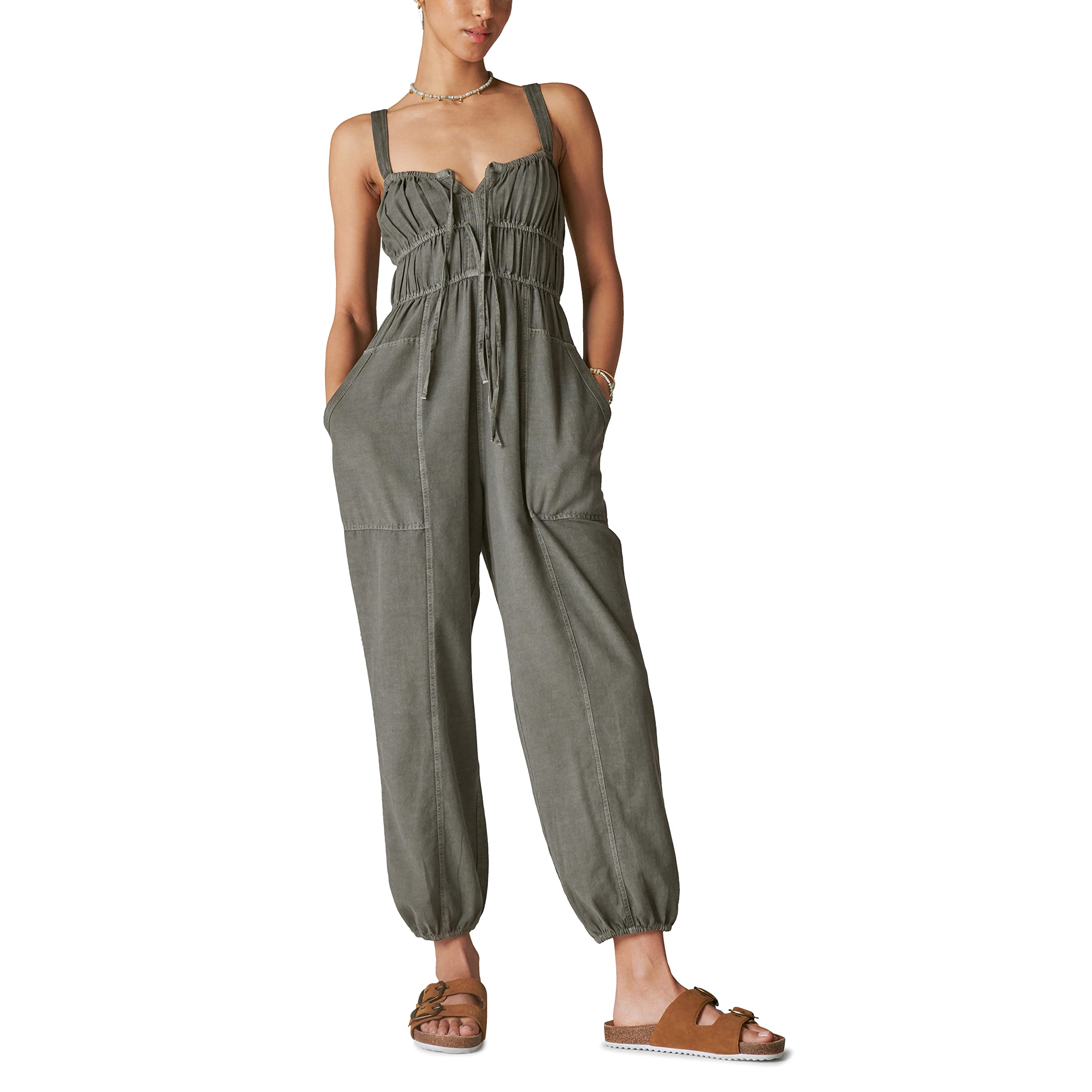 Lucky Brand Womens Women's Tie Front Utility Jumpsuit