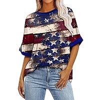 American Flag Stars Stripes Shirts for Women Oversized T Shirt 4th of July Patriotic Blouse Cute Graphic Tee Tops