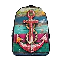 Boat Anchor Vintage Wood Grain 16 Inch Backpack Adjustable Strap Daypack Laptop Double Shoulder Bag for Hiking Travel