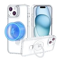 for iPhone 15 Case with Stand Magnetic, [Compatible with MagSafe] Invisible Stand Clear Slim Shockproof Protective Phone Case 6.1 inch [Military Drop Protection]