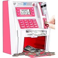Upgraded ATM Piggy Bank for Real Money for Kids with Debit Card, Bill Feeder, Coin Recognition, Balance Calculator, Digital Electronic Savings Safe Machine Box