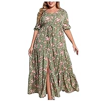 Dresses for Women, Women's Fashion Plus Size Loose Casual Short Sleeve Printed Dress
