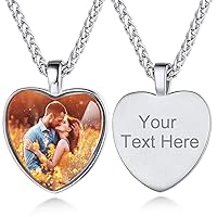 Custom4U Personalized Photo Necklace - Custom Heart/Oval/Round Charm Necklaces with Picture + Chain Adjustable - Stainless Steel/Acrylic Pendant Memorial Jewelry Christmas Gifts for Women Girl
