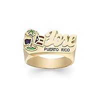 Lee171Z Personalized Gold 12mm Size National Flag and Palm Tree Name Ring