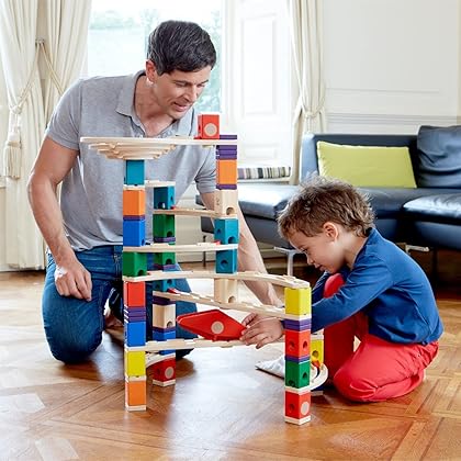 Hape Quadrilla Wooden Marble Run Construction - Vertigo - Quality Time Playing Together Safe and Smart Play for Smart Families,Multicolor