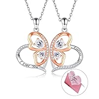 Sterling Silver Butterfly Matching Necklace Set for 2 Mother Daughter Best Friend Sisters Pendant Women Mother’s Day Birthday Christmas Gifts