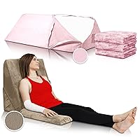 Lunix LX6 3pcs Orthopedic Bed Wedge Pillow Set, Post Surgery Memory Foam for Back, Leg and Knee Pain Relief. Sitting Pillow for Reading Brown + 1 Replacement Cover Pink
