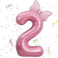 40 Inch Pink Number 2 Balloon & Mini Bow Balloon for Girl Birthday Party Decorations, 2nd Birthday Party Decorations Pink Theme Party Balloons Decorations Supplies