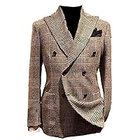 Men's Houndstooth Suit Jacket Double Breasted Blazer Formal Wedding Christmas Tuxedos Coat