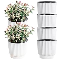 Plant Pot, Self Watering Plant Pot, 6Pcs Self Watering Planter 6'' Plastic Plant Pot with Drainage Holes and Wick Rope, African Violet Pots for Indoor Plants, Flowers, Self Watering Planter