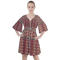 CowCow Womens Kimono Sleeve Dress Pattern Ethnic Vintage Navajo Boho Bohemian Summer Boho Button Up Dress