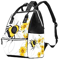 Bumble Bee and Flowers Diaper Bag Backpack, Large Capacity Muti-Function Travel Backpack