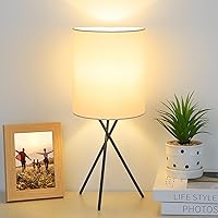 FOLKSMATE Bedside Table Lamp with Black Metal Base, Modern Small Desk Lamp, Nightstand Lamp with White Lampshade, Home Living Room, Bulb Not Included