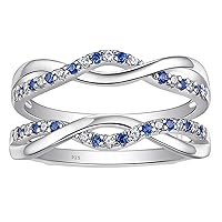 Newshe Ring Enhancer for Engagement Rings Cubic Zirconia Twisting Infinity 925 Sterling Silver Band with Blue Sapphire Size 5-10