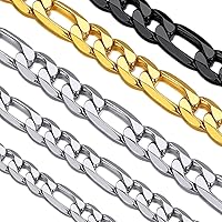 Cuban Link Curb Chain Necklace for Men Women, Silver Tone/Black/18K Gold Plated Figaro Square Box Chains for Men, Mens Necklace Chains Stainless Steel Mens Chain 4/6/9 MM 18