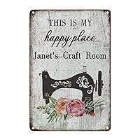 Floral Sewing Machine Metal Signs This Is My Happy Place Personalized Craft Room Metal Sign Craft Room Decor Metal Sign Seamstress Sewing Machine Vintage Metal Tin Signs for Bedroom Living Room