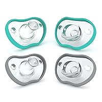 Nanobebe Baby Pacifiers 0-3 Month - Orthodontic, Curves Comfortably with Face Contour, Award Winning for Breastfeeding Babies, 100% Silicone - BPA Free. Baby Registry Gift 4pk,Teal/Grey