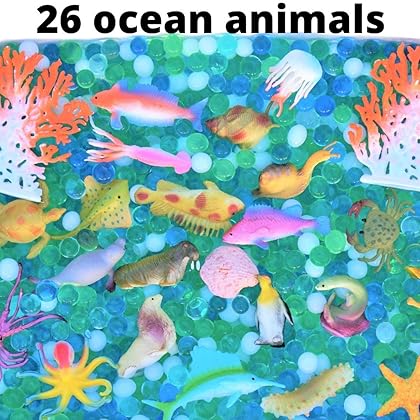 SENSORY4U Dew Drops Water Beads Ocean Explorers Tactile Sensory Kit - 26 Sea Animal Creatures Included - Great Fine Motor Skills Toy for Kids