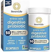 Extra Care Digestive Probiotic Capsules, 50 Billion CFU Guaranteed, Daily Supplement Supports Immune, Digestive, Respiratory Health(1), L. Rhamnosus GG, Dairy, Soy and Gluten-Free, 30 Count