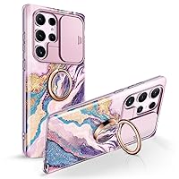 GVIEWIN for Samsung Galaxy S23 Ultra Case with Slide Camera Cover, [Built-in Screen Protector] [2 Front Frames] + Phone Ring Holder(Dreamland River/Purple)(2 Items Bundle)