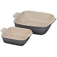 Le Creuset Stoneware Heritage Set of 2 Square Dishes , Small - 18 oz. & Medium - 2 qt., Oyster