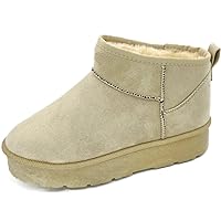 Womens Platform Mini Boots Classic Faux Fur Lined Slip On Ankle Booties