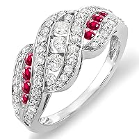 Dazzlingrock Collection Round Ruby & White Diamond Cocktail Right Hand Ring for Women in 14K White Gold