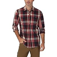 ATG by Wrangler Men's Long Sleeve Mixed Material Shirt, Autumn Plaid, Large