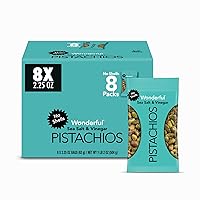 Wonderful Pistachios No Shells, Sea Salt & Vinegar Nuts, 2.25 Ounce Bag (Pack Of 8), Protein Snack, On-the-Go Snack