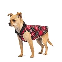 Duluth Double Fleece Dog Coat Pullover – Soft, Warm Dog Clothes, 4-Way Stretch Pet Sweater – Machine Washable, All-Season, Red Tartan/Black, Size 8