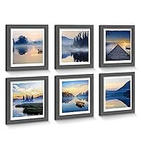 Framed Lake Landscape Wall Art: 6 Pieces Mountain Scenery Photos Prints Frames Nature Forest Painting Modern Various Stunning View Artwork Relaxing Sunset Picture for Bedroom Office