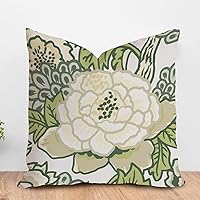 ArogGeld Robin's Egg Blue Peony Floral Sofa Pillowcase Green and White Chinoiserie Flower Decorative Throw Pillow Cover Asian Scenic Chic Chinoiserie Farmhouse Pillow Sham 22x22in White Flax