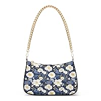 Shoulder Bags for Women White Navy Blue Flowers (5) Hobo Tote Handbag Small Clutch Purse with Zipper Closure