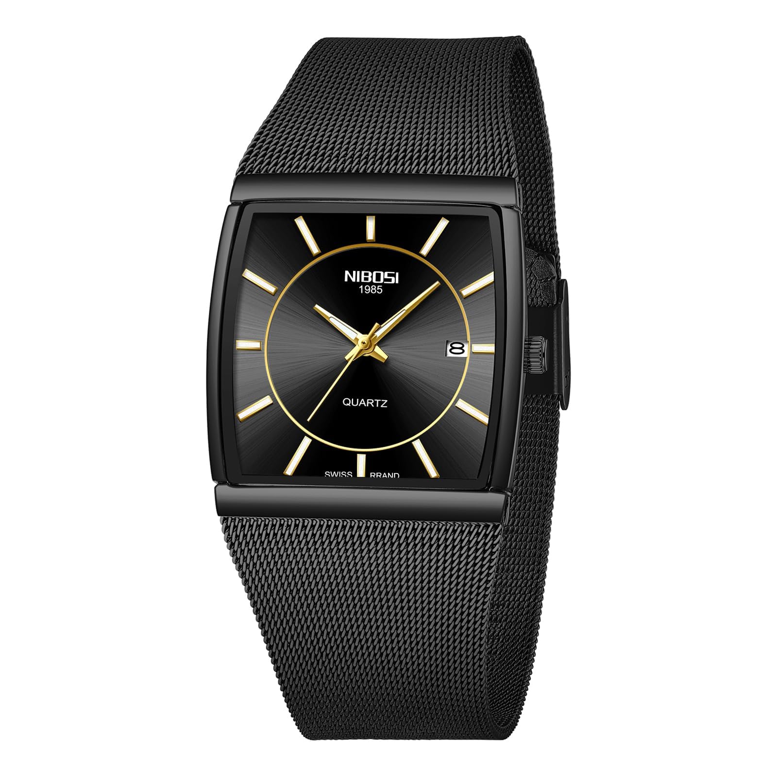 NIBOSI Herren Uhren Business Fashion Top Marke Luxus Kleid Casual Armbanduhr Mesh Armband Wasserdicht mit Datum Quadratische Armbanduhr