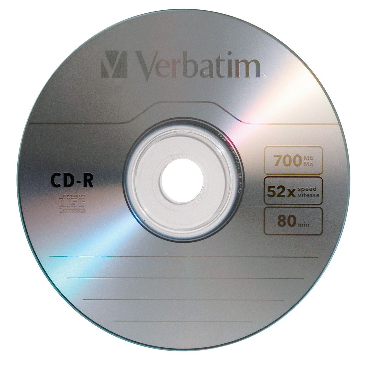 Verbatim CD-R Blank Discs 700MB 80 Minutes 52x Recordable Disc for Data and Music - 50 Pack Spindle,Silver