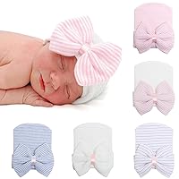 DRESHOW BQUBO 5 Pieces Baby Girl Hat Newborn Hospital Caps Infant Nursery Beanie Hats with Bow