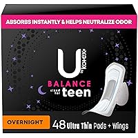 Balance Sized for Teens Ultra Thin Overnight Pads with Wings, 48 Count (4 Packs of 12) (Packaging May Vary)