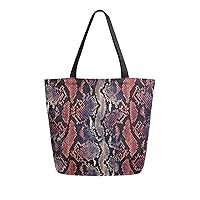 ALAZA Snake Print Animal Skin Large Canvas Tote Bag Shopping Shoulder Handbag with Small Zippered Pocket