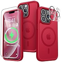 Strong Magnetic for iPhone 13 Pro Case, [Compatible with Magsafe] [Mil-Grade Shockproof] with Screen Protector & Camera Lens Protector Matte Case for iPhone 13 Pro 6.1 inch - Red