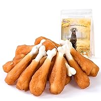 Dog Treats，Chicken Wrapped Calcium Bone Rawhide-Free Grain-FreeTraining Treats for Dogs Teeth Cleanning Breath Fresh Dog Chewy Snacks for Medium/Large Dogs 10.58oz/18-19pcs